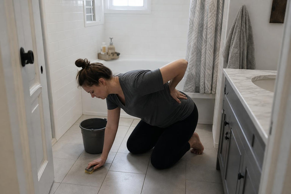 Limpiar el suelo del baño de rodillas y con dolor de espalda